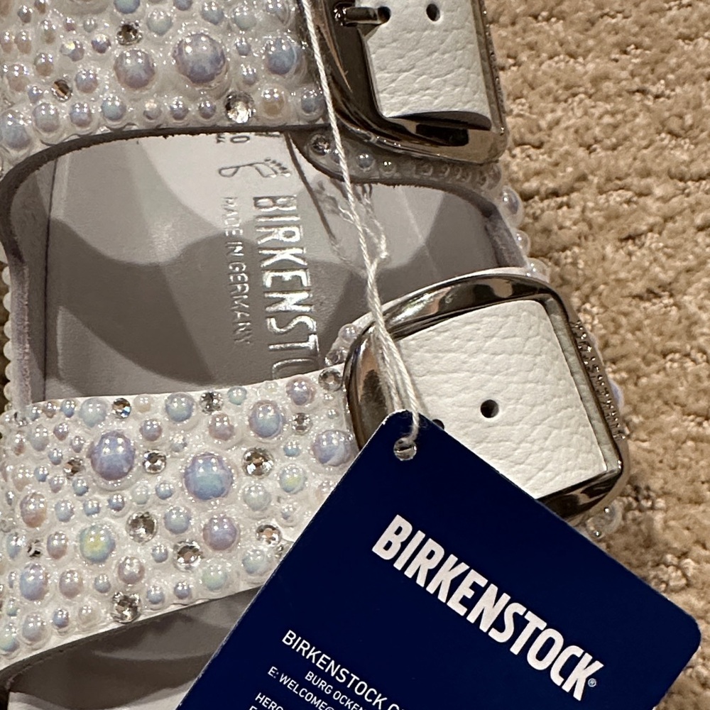 Birkenstock Customized Wedding Sandals in White with Pearl Accents - Picture 11 of 11
